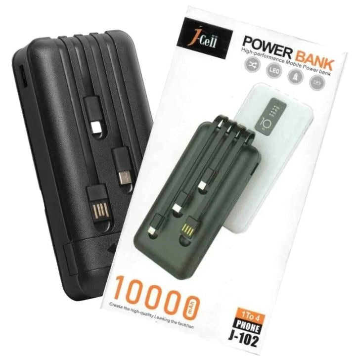 J-Cell J-102 10000mAh Power Bank with LED Display & 4-in-1 Fast Charging Cables